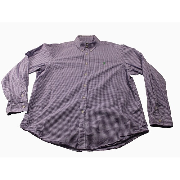 Polo Ralph Lauren Purple Gingham Check Men’s Shirt XXL Green Pony Dress Shirt - Picture 1 of 12